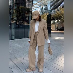 Tan Pinstripe Women's Suit Pants, Size M
